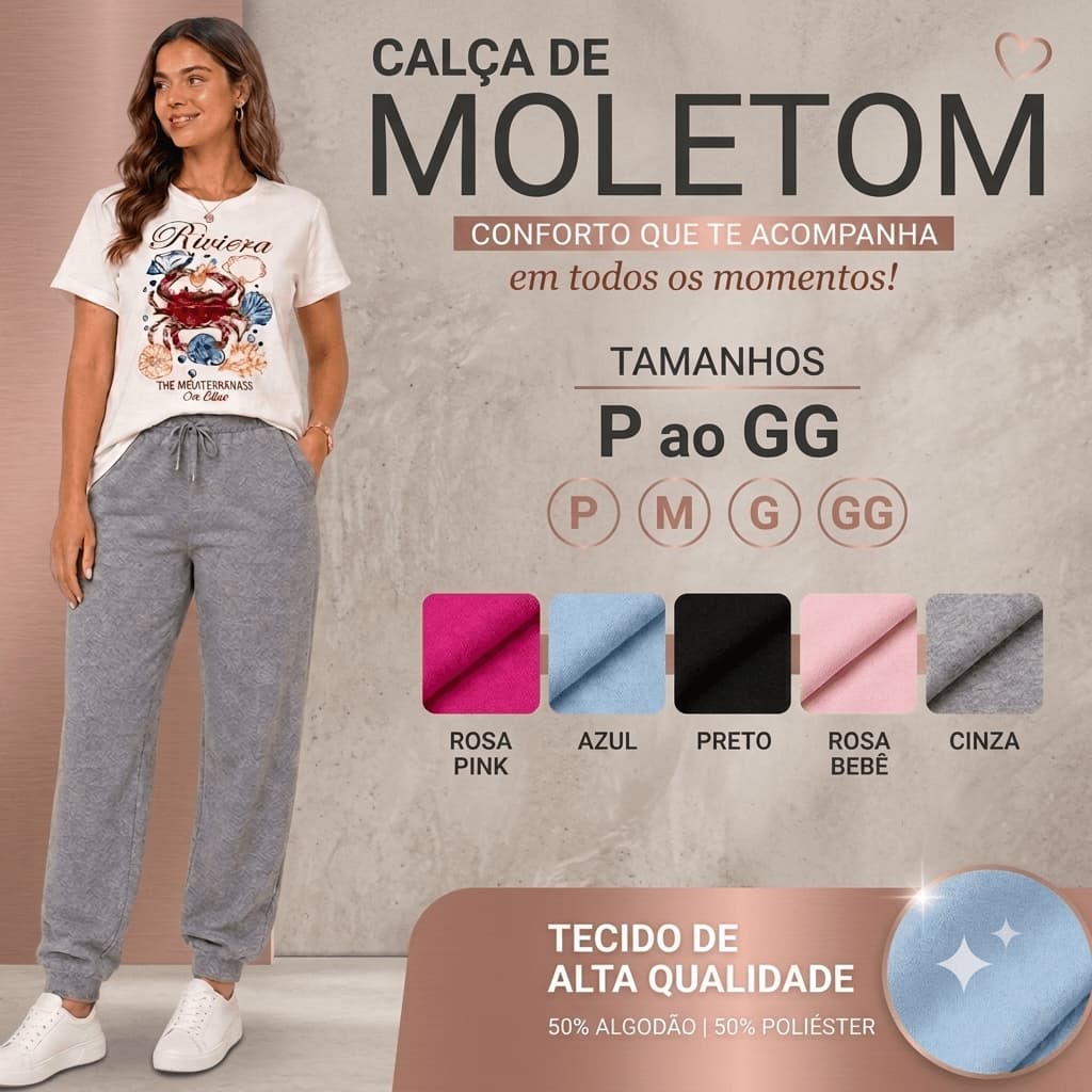 Calça Moletom Feminina Peluciada Jogger Inverno Frio Comfy Cintura Alta