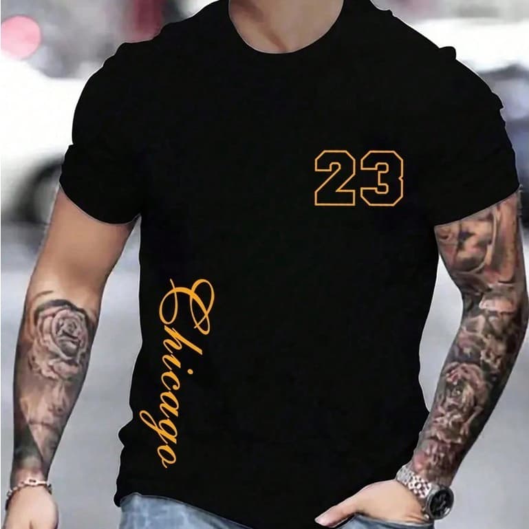 Camiseta Masculina de Manga Curta 100% algodao Casual Gola Redonda Estampada Chicago 23
