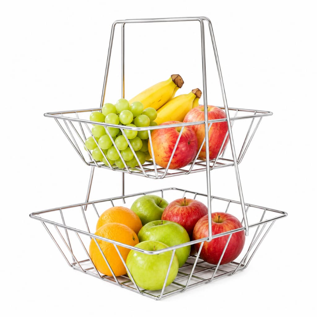 Fruteira de Mesa 2 Andares Dupla Cromada – Organizador de Frutas e Legumes