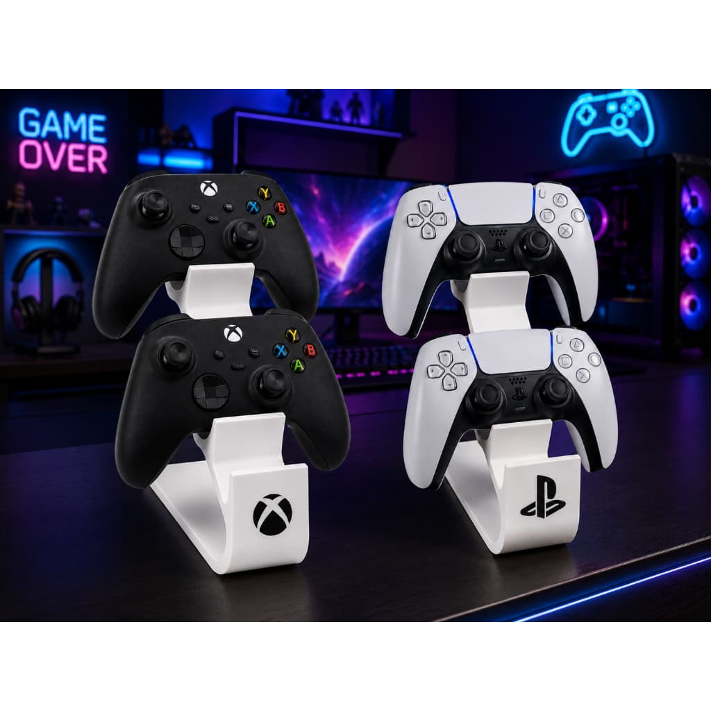 Suporte Duplo Controle PS5 DualSense e Xbox Series X S One Organizador Gamer
