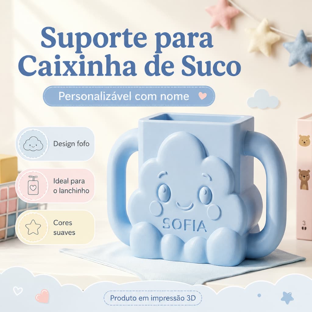 Suporte para Caixinha de Suco Infantil Nuvem Personalizado com Nome 250ml