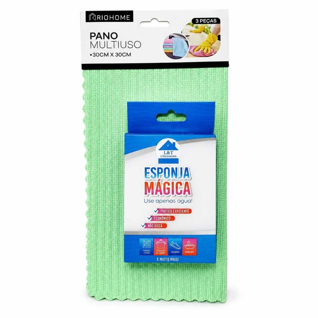 Kit 3 Panos Multiuso Microfibra 30x30cm + Esponja Mágica Premium | Limpeza de Tênis, Porcelanato, Azulejos, Vidros, Cozi