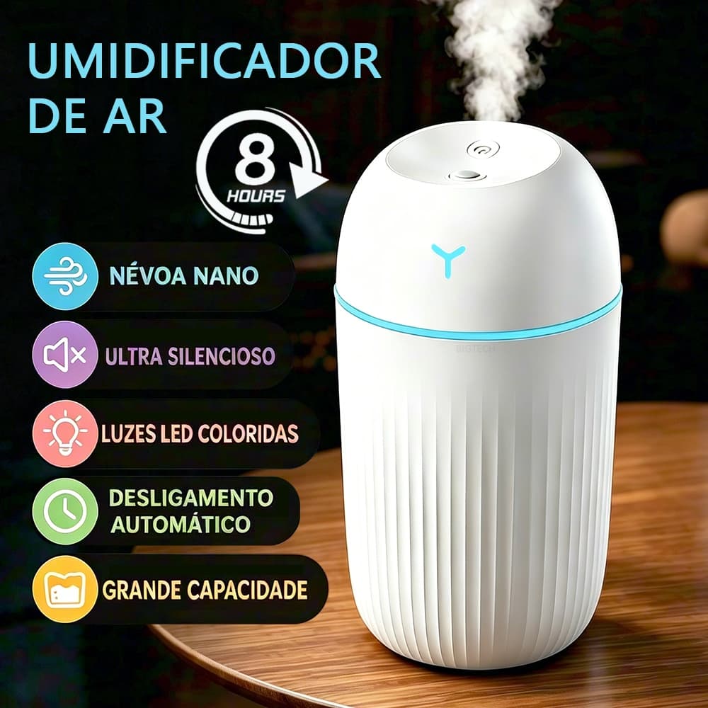 Umidificador De Ar E Aromatizador 420ml Difusor Aromatizador Luz Led De 7 Cores Silencioso Com Temporizador 8h
