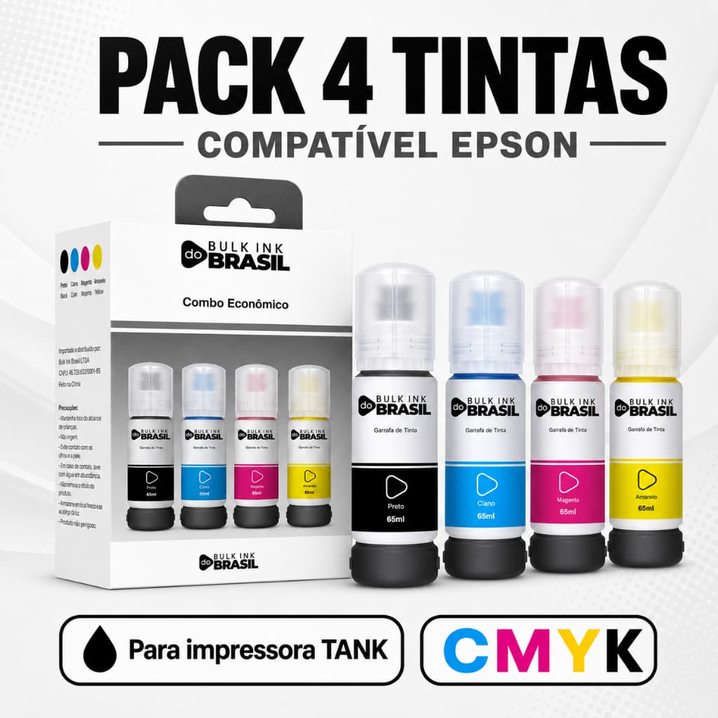 Pack 4 tintas  Compatível Epson Preto, Ciano, Magenta, Amarelo Bulk Ink do Brasil