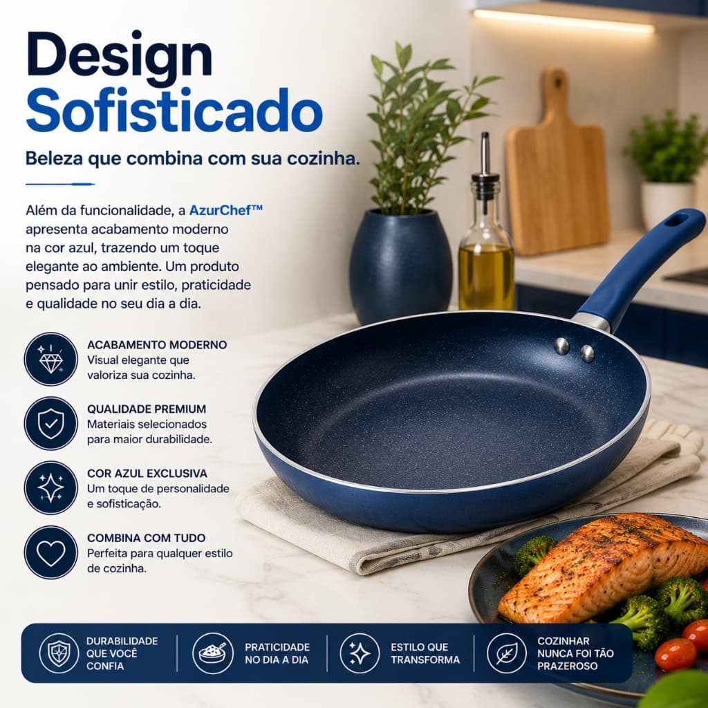 Frigideira Antiaderente Cerâmica 20cm Alumínio Azul Revestimento Cerâmico Fácil Limpeza