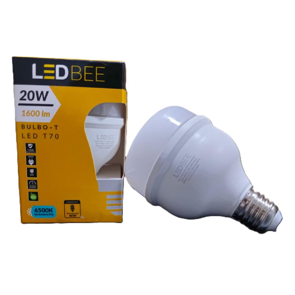 Lâmpada Led Bulbo Branco Frio 20w 6500k E27 1600 Lúmens Alta Potência Led Bee T70