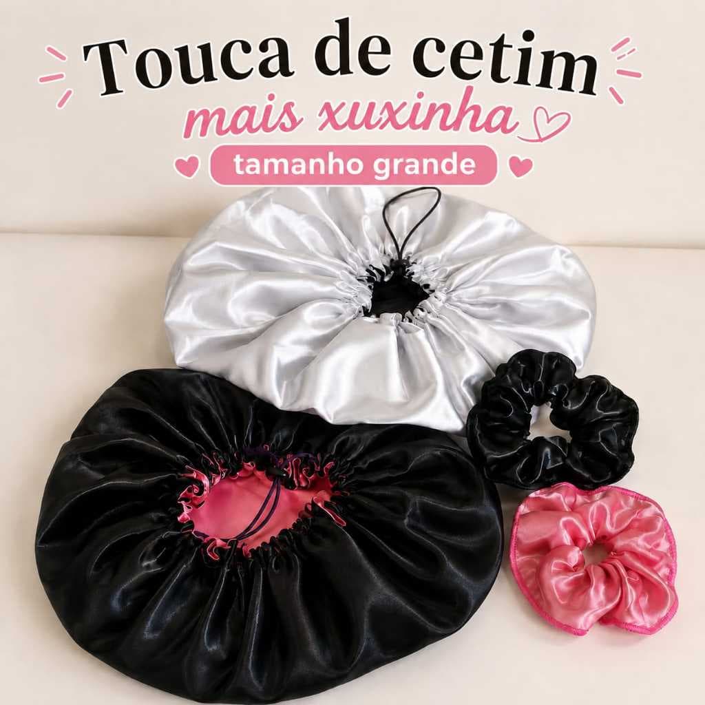 Touca de Cetim Dupla Face ajustável + xuxinha