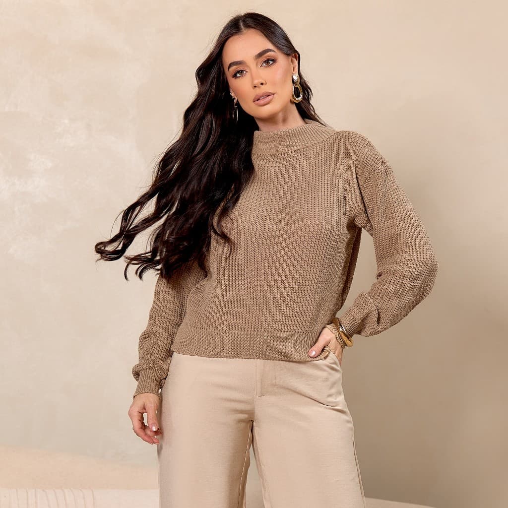 Blusinha Feminina Gola Alta Manga Longa Blusa Inverno Suéter Básico Versátil Atemporal Frio