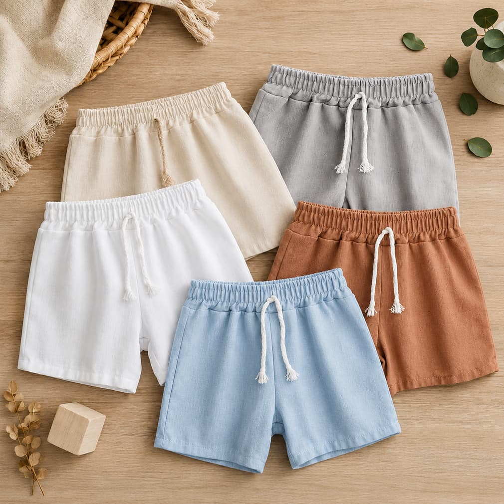 kit 5 Shorts infantis em Linho 1,2,4,6,8 anos