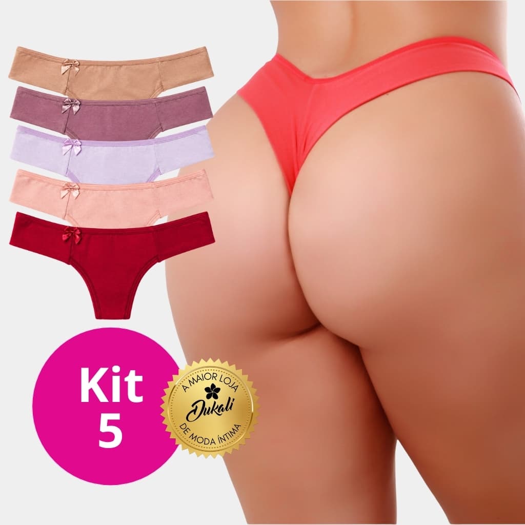 Kit 5 Calcinhas Algodão Fio Duplo Cotton Levanta Bumbum Conforto
