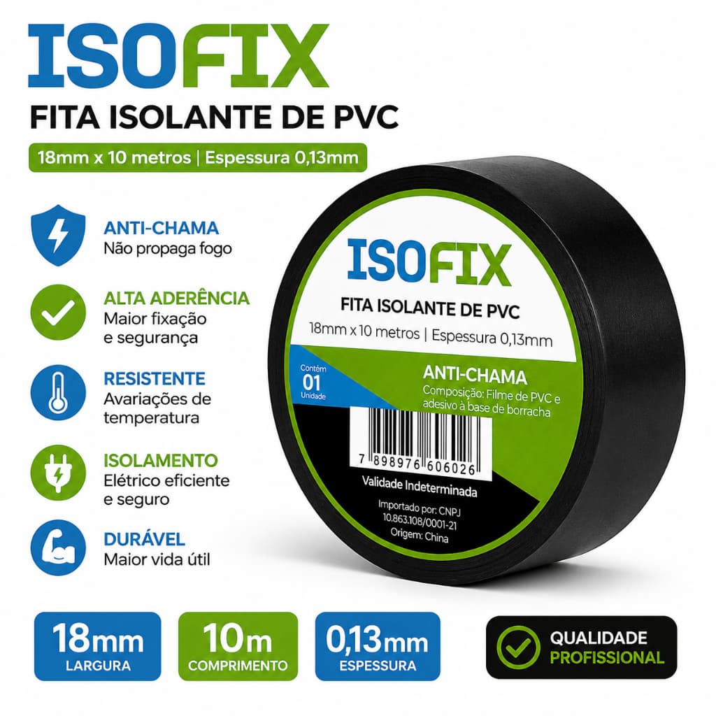 Kit 5 Fitas Isolantes PVC Anti-chama 10m Cada - Total 50m