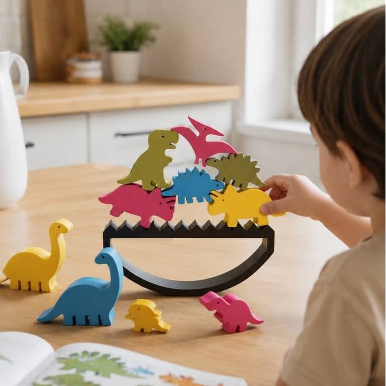 Jogo equilibrio Dino educativo Montessori desafio ideal para tirar as crianças da tela