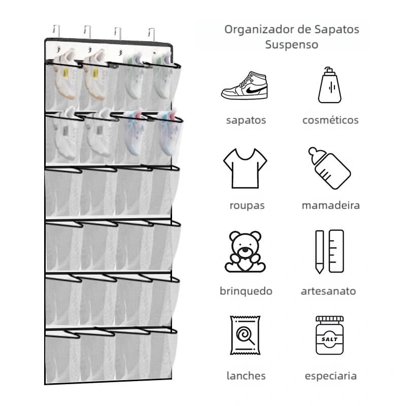 Multiplas Divisórias Organizador Vertical Sapateira de Porta Multiuso Sapato Chinelo Suspenso