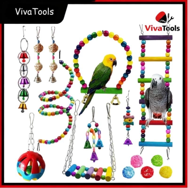 Kit 15 Brinquedos para Pássaros - Escada, Ponte e Bolas - Diversão Total para seu Pet