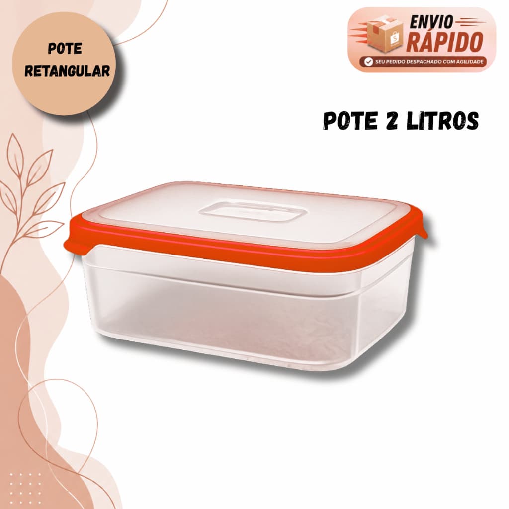 Pote Retangular Organizador Com Anel Emborrachado 2 Litros Cozinha Microondas Freezer Lava-Louça