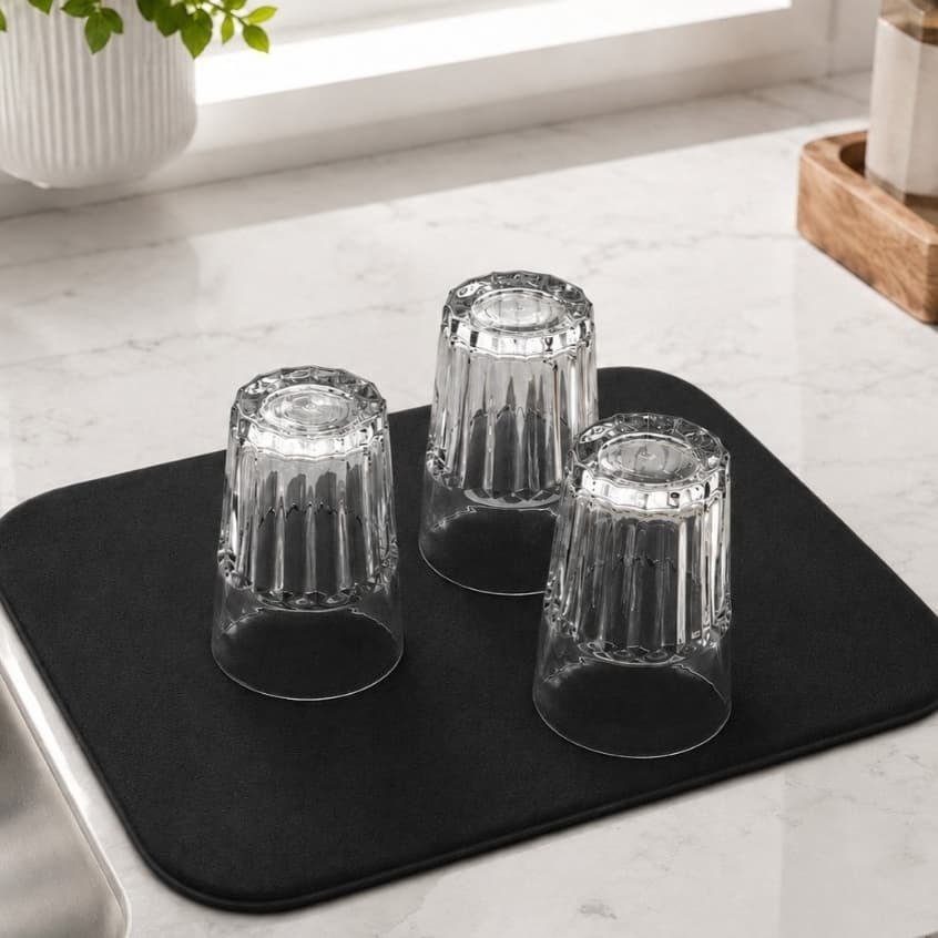 Tapete Escorredor de Louça Pia Copos Absorvente Antiderrapante 30x20cm Preto