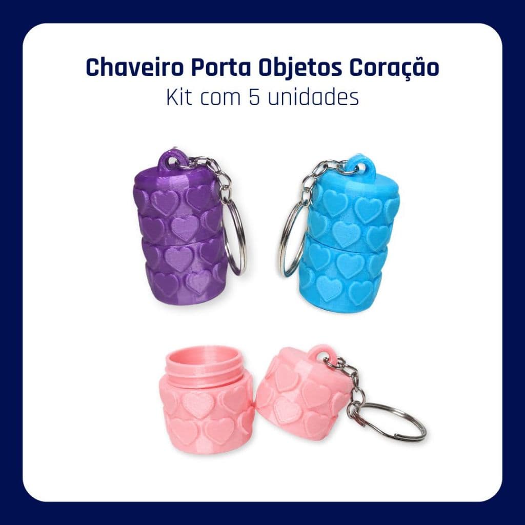 Kit 5 Chaveiros Porta Objetos Coração Multiuso com Escolha de Cores