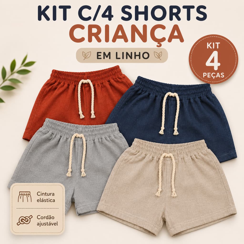 kit c/4 shorts criança - Linho Qualidade premium
