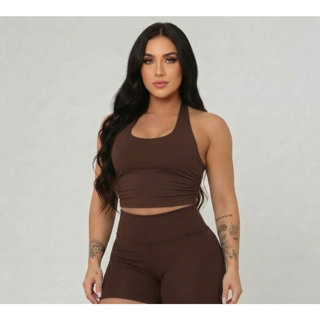 Top Cropped Frente Única Feminino Suplex Costa Nua Forrado no Busto