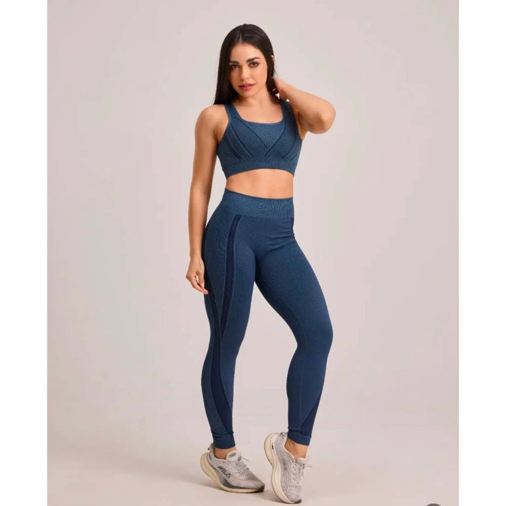 conjunto de academia em poliamida sem costuras efeito lipo alta elasticidade