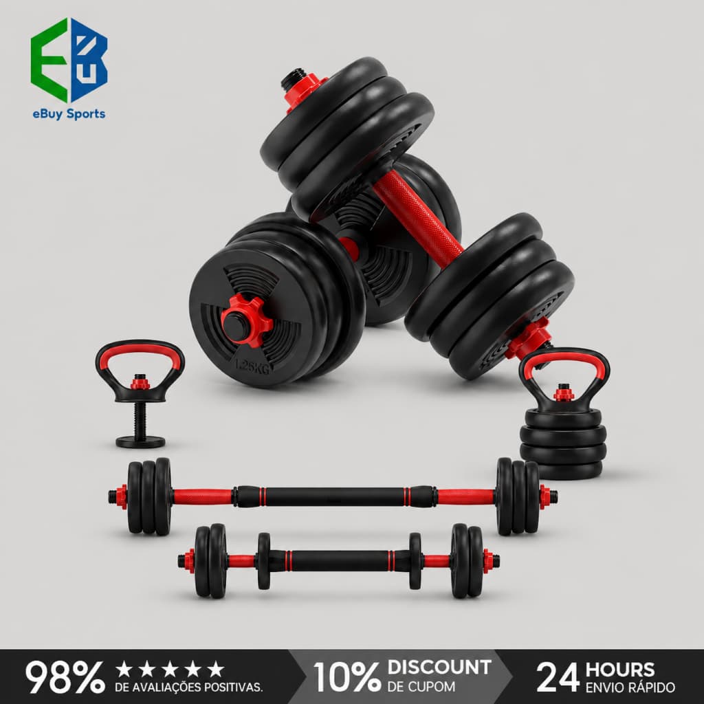 Brinde: munhequeira Kit De Halteres Ajustavel 6 Em 1 Barra Disco Ebuy Musculação Academia Fitness Treino Em Casa 2