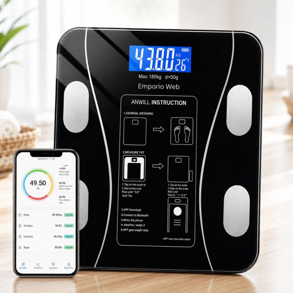 Balança Digital Bioimpedância Smart Bluetooth IMC Gordura Corporal Vidro Temperado