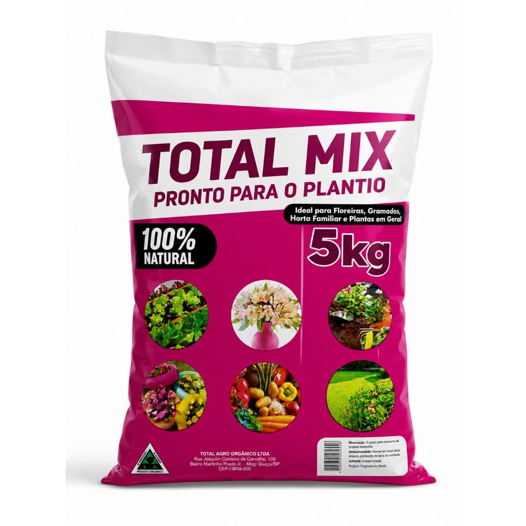 Substrato Total Mix 5kg Pronto para Plantio 100% Natural | Terra Adubada para Flores, Hortas, Vasos, Gramados e Plantas