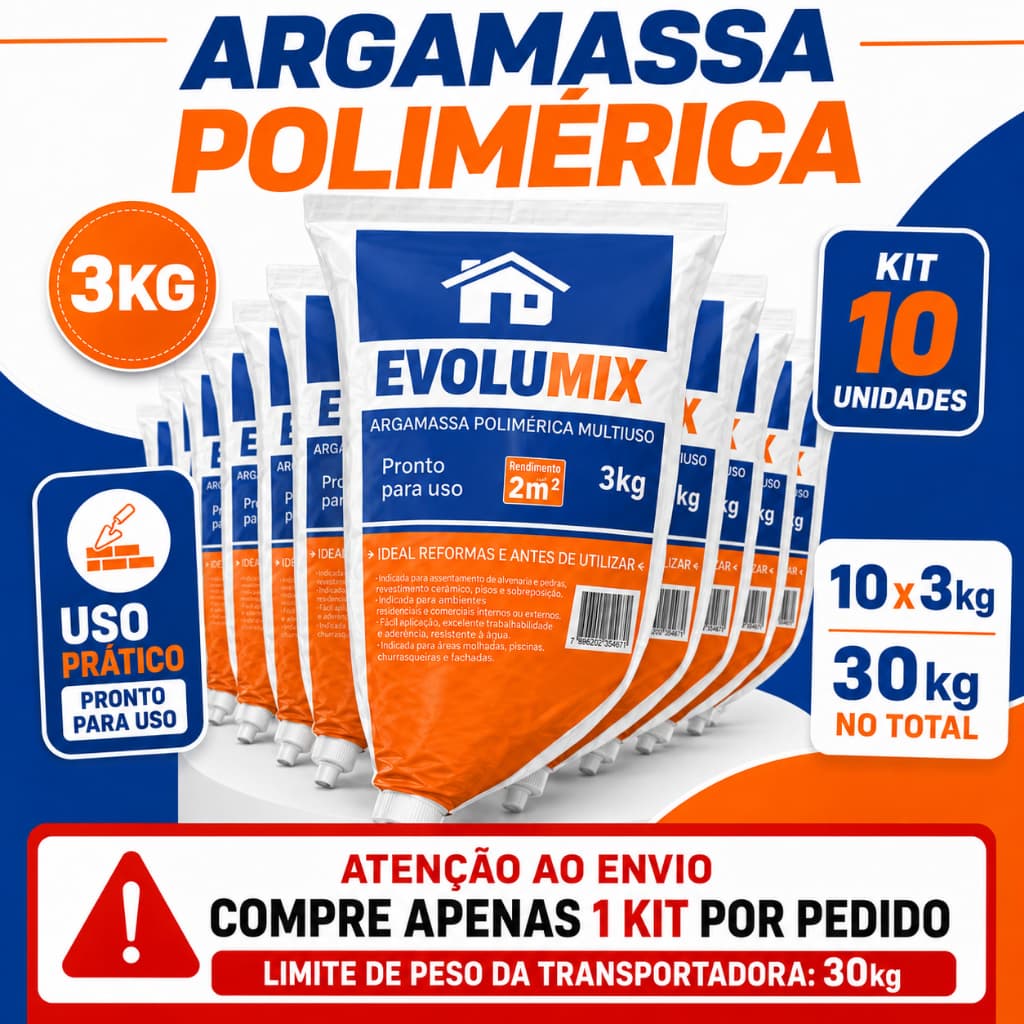 Argamassa Polimérica 3kg Kit 10 Unidades Massa Pronta Assentamento Blocos Tijolos Reforma Fácil