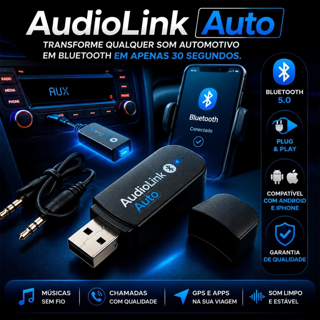 Adaptador Bluetooth Veicular USB P2 Receptor Áudio Som Automotivo Aux Para Android iPhone Universal