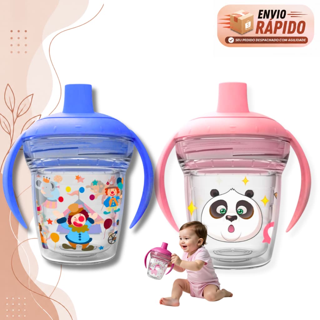 Copo Helsim Para Bebê Com Alça 170ml Anel de Vedação Não Vaza Introdução Alimentar Conserva A Temperatura da Bebida