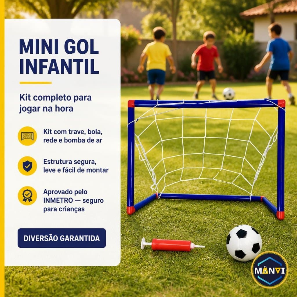 Kit Trave Futebol Infantil com Rede Bola Bomba de Ar Brinquedo Recreativo Compacto Presente Menino