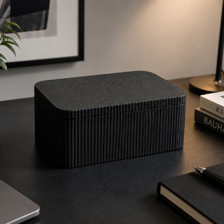 Caixa Organizadora Compacta com Tampa 12x6x4cm Preta Multiuso para Mesa, Escritório, Gaveta e Banheiro