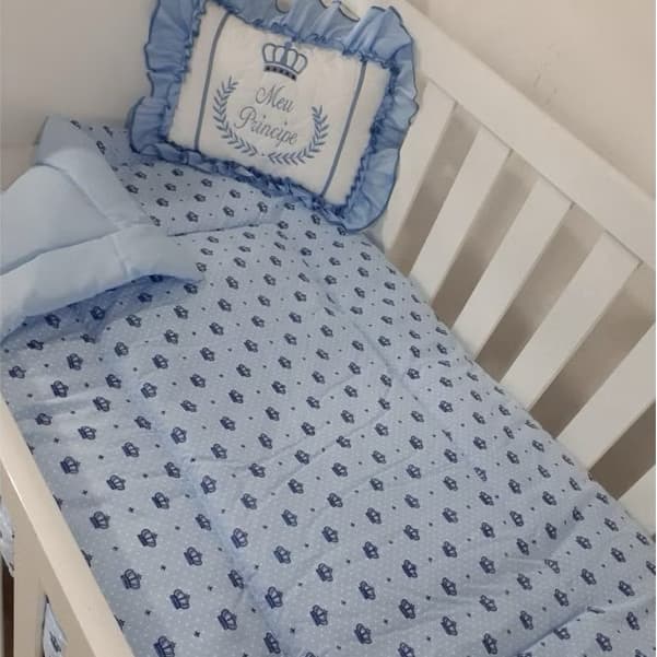 Kit Edredom Berço Meu Príncipe Azul 2 Peças Bebê Menino 100% Algodão