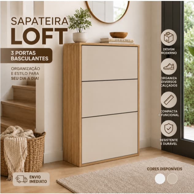 Sapateira 3 Portas Basculantes Vertical Armário Organizador Multiuso Sala Quarto Corredor