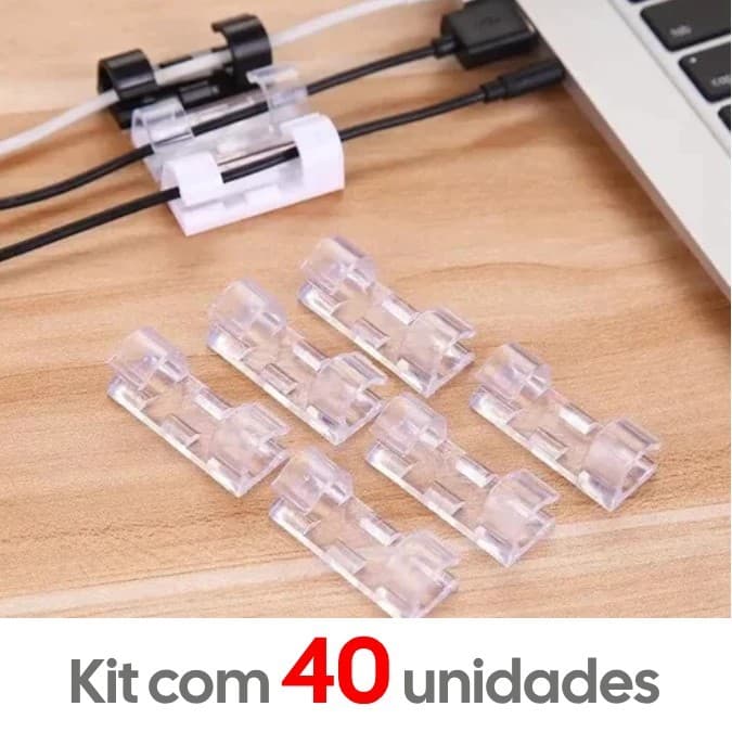 40 Fixadores de Fio Transparente 9mm Organizador de Cabos Gamer TV Escritório