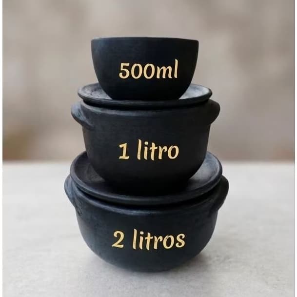 Kit 3 Panelas de Barro Capixaba-500ml,1litro,2 litros