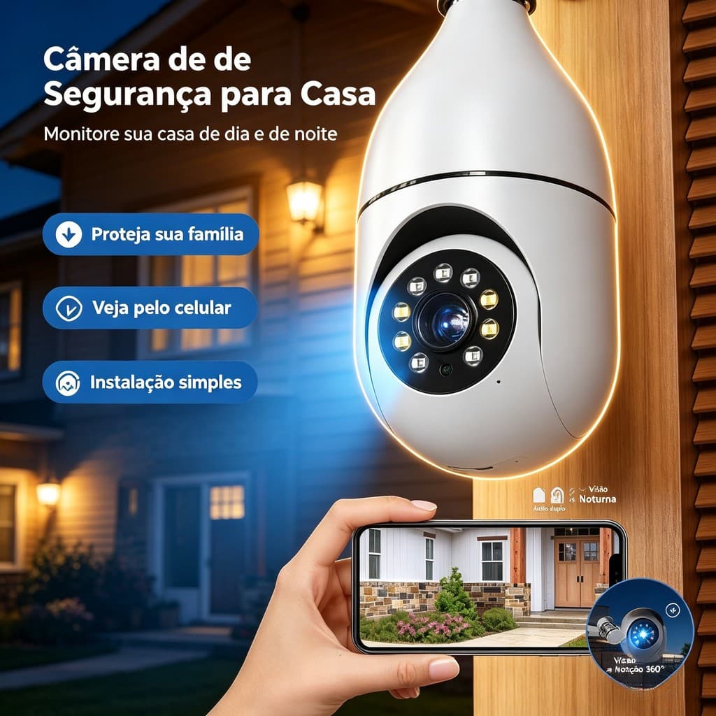 Câmeras Lâmpada Inteligente HD 1080P 360° com Rotação, Rastreamento Automático e WiFi -G4