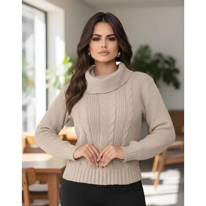 Blusa Suéter Feminina Manga Longa E Gola Boba Detalhada
