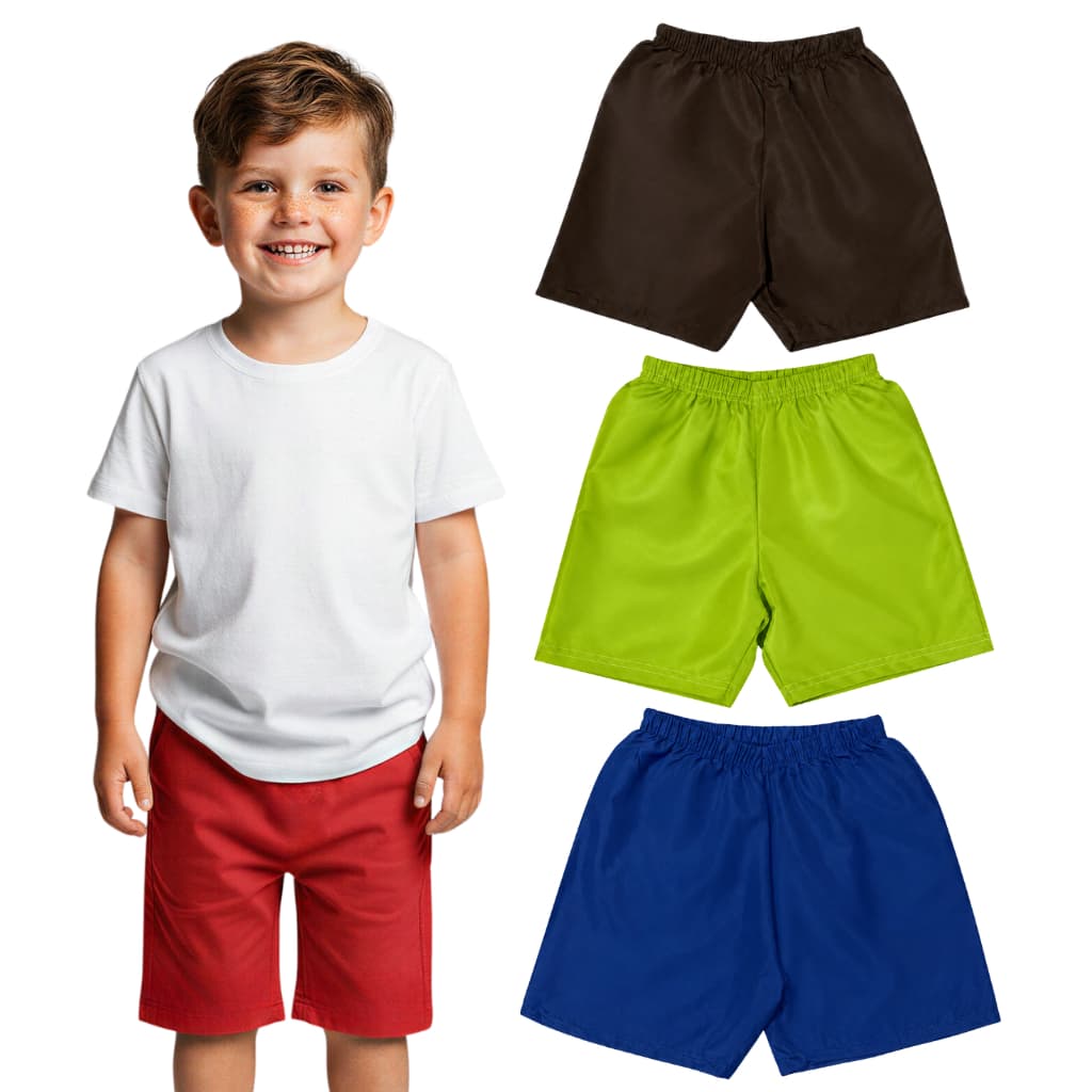 Kit 3 Shorts Bermuda Tactel Menino Verão Lisos Sortidos Bebê Masculino