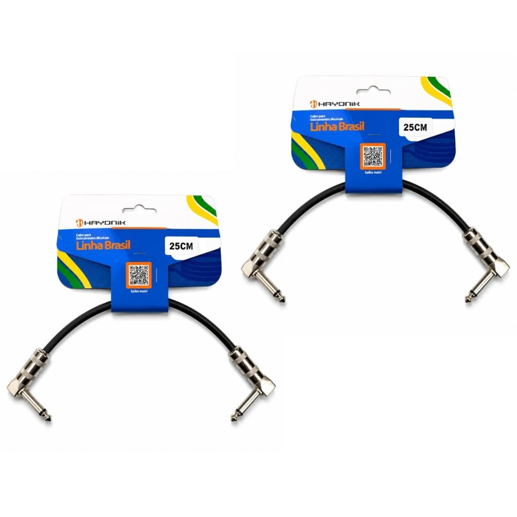 Cabo para Pedal Linha Brasil P10 Mono 90° x P10 Mono 90° 25cm - kit com 2 unidades