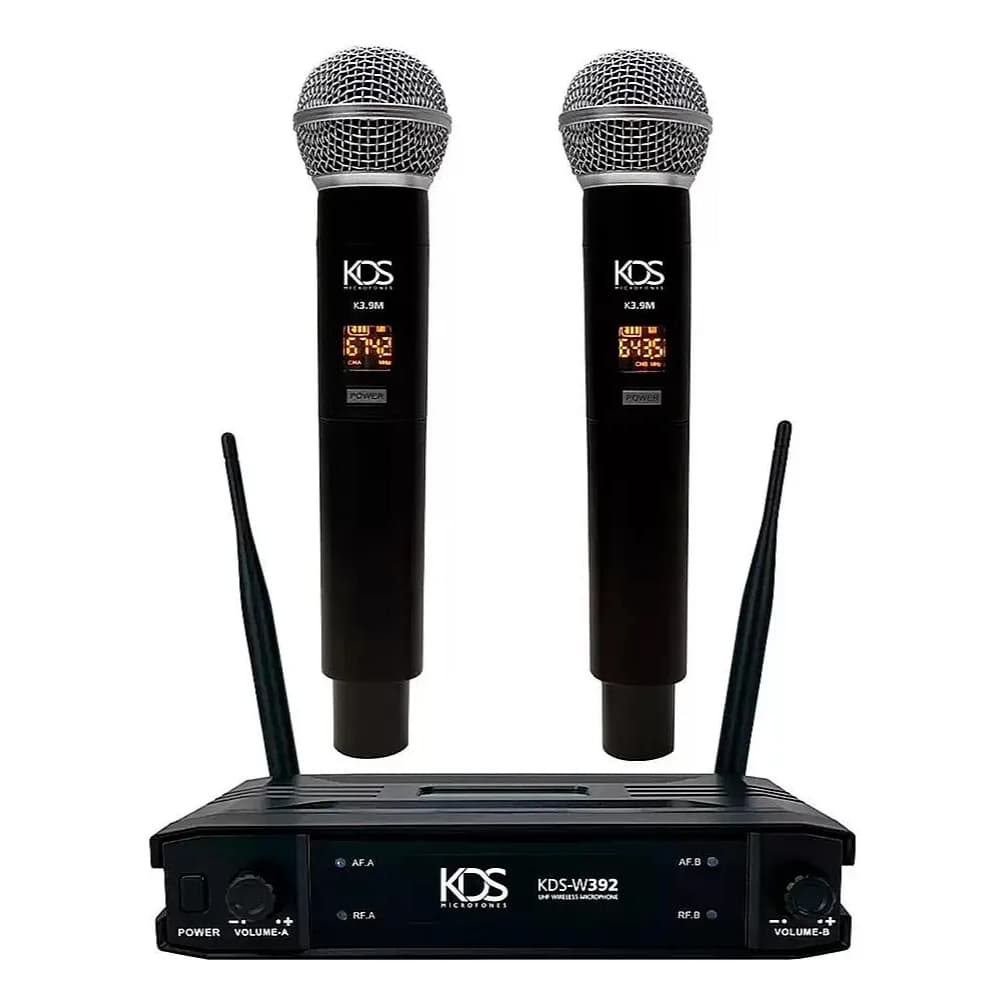 Microfone Sem Fio Kadosh Dinâmico Kds-W392M C/ 2 Microfones