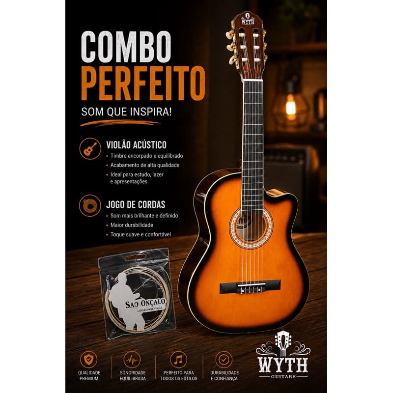 Violão Acústico Corda em Nylon + Jogo de Cordas