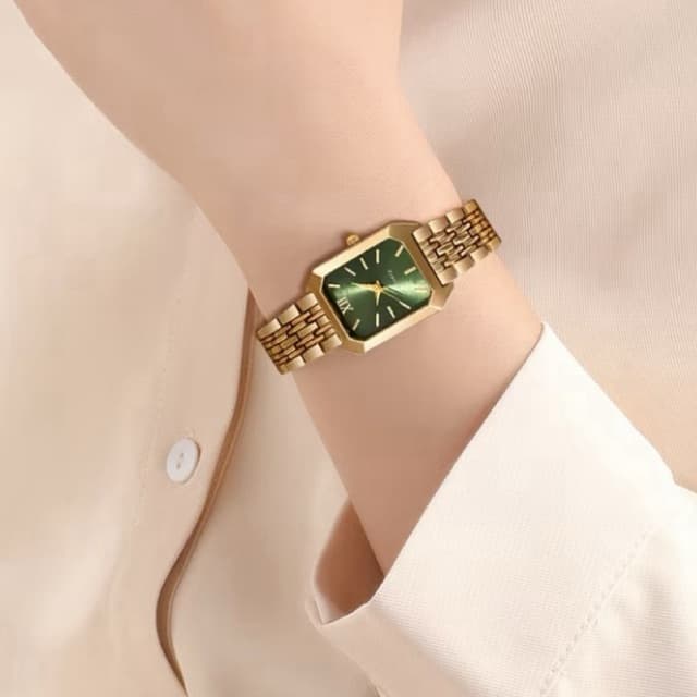 Relógio Feminino quartzo Retrô Dourado Quadrado Rosa, Preto, Verde e  Branco