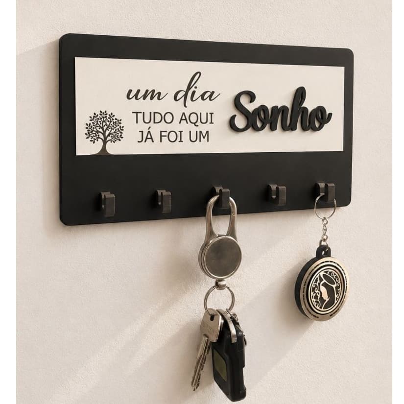 Porta Chaves Decorativo de Parede 05 Ganchos em MDF
