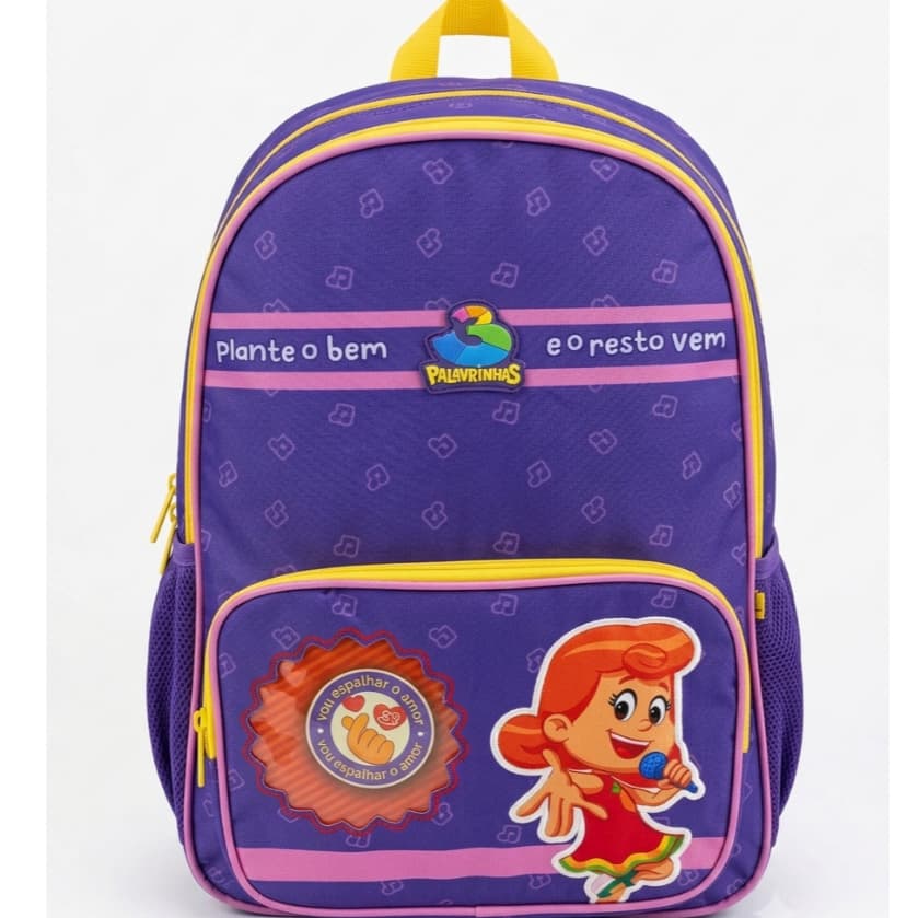 Mochila De Costas Escolar Infantil 3 Palavrinhas Clio - Espaço Amplo e Acolchoado - Roxa, Costas 2 Tamanhos