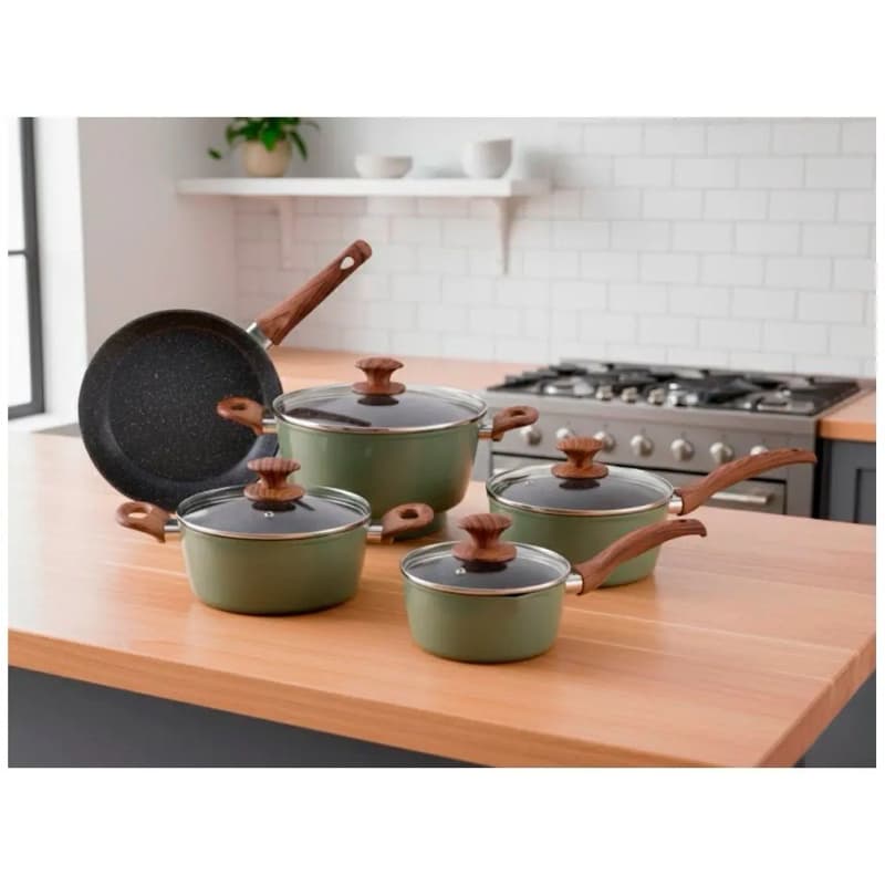 Jogo de Panelas Brinox Ceramic Life Olive 5 Peças