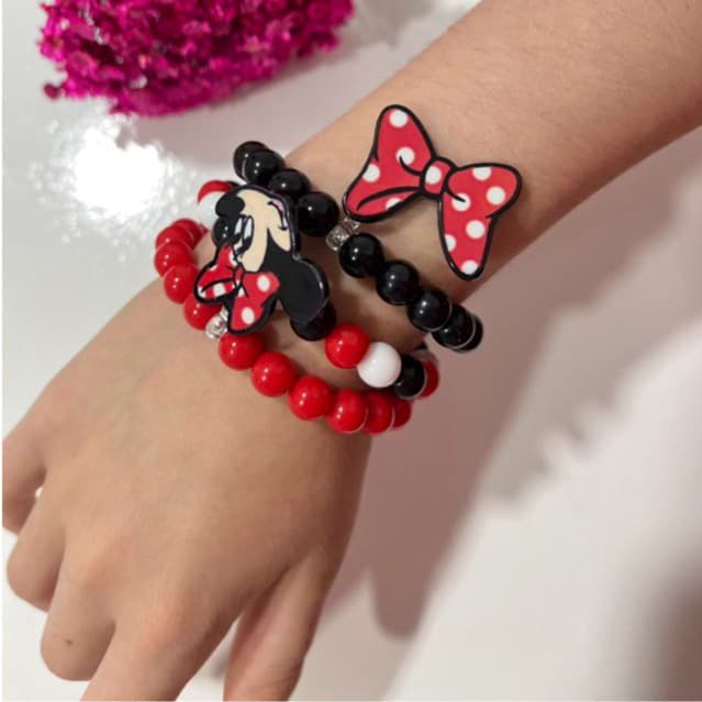 Kit Pulseira Infantil Minnie vermelha/ rosa