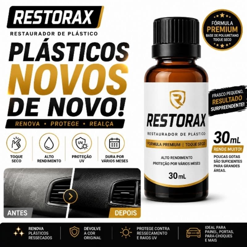 Restorax Restaurador de Plástico Automotivo 30mL | Revitalizador de Painel, Para-choque e Borrachas | Toque Seco |
