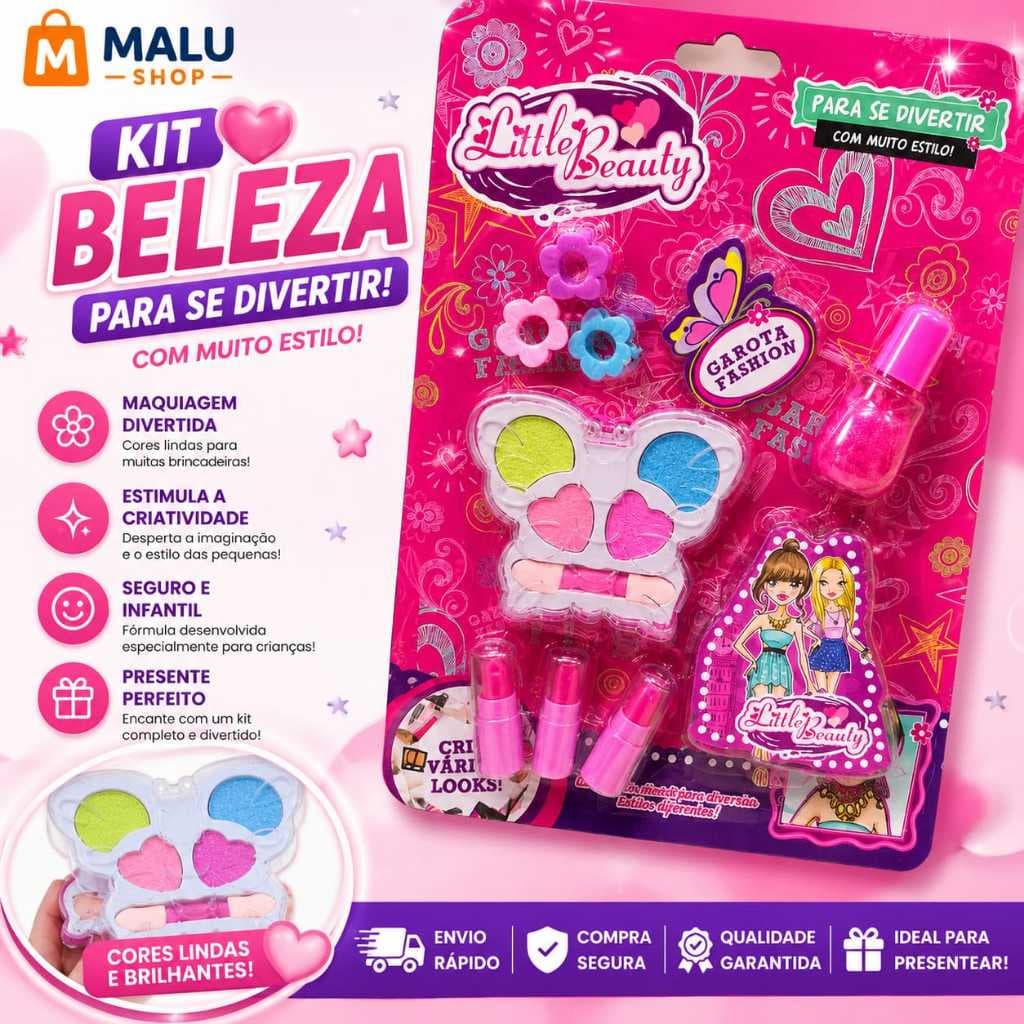 Maquiagem Infantil Kit Completo Little Beauty Estojo de Beleza para Menina com Batons Sombras Esmalte Presente Infantil