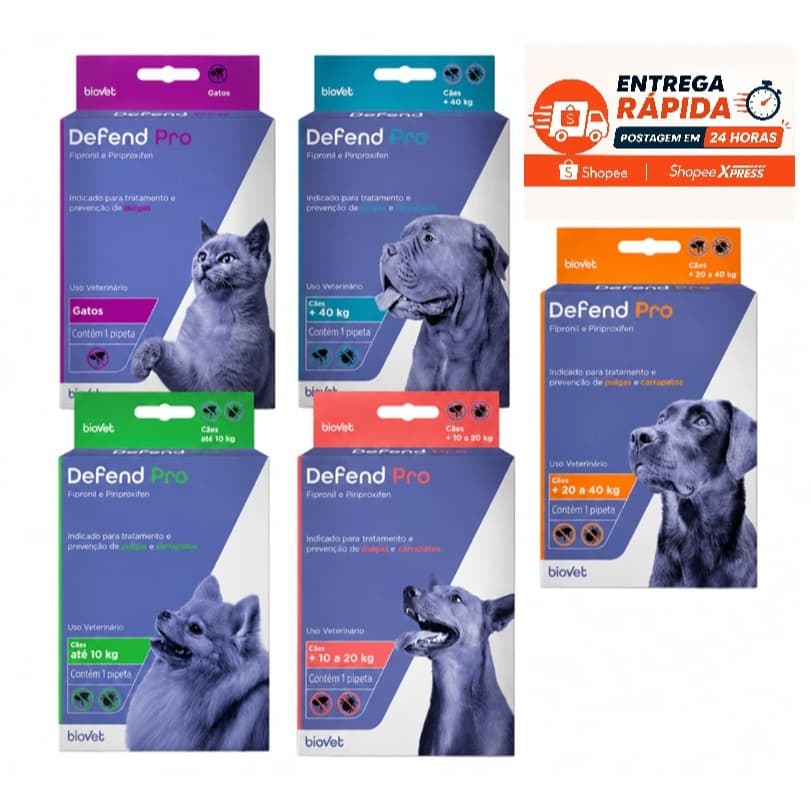 Defend Pro Antipulgas e Carrapatos para Cães de 1 a +40kg e Gatos - Pipeta de Fácil Aplicação